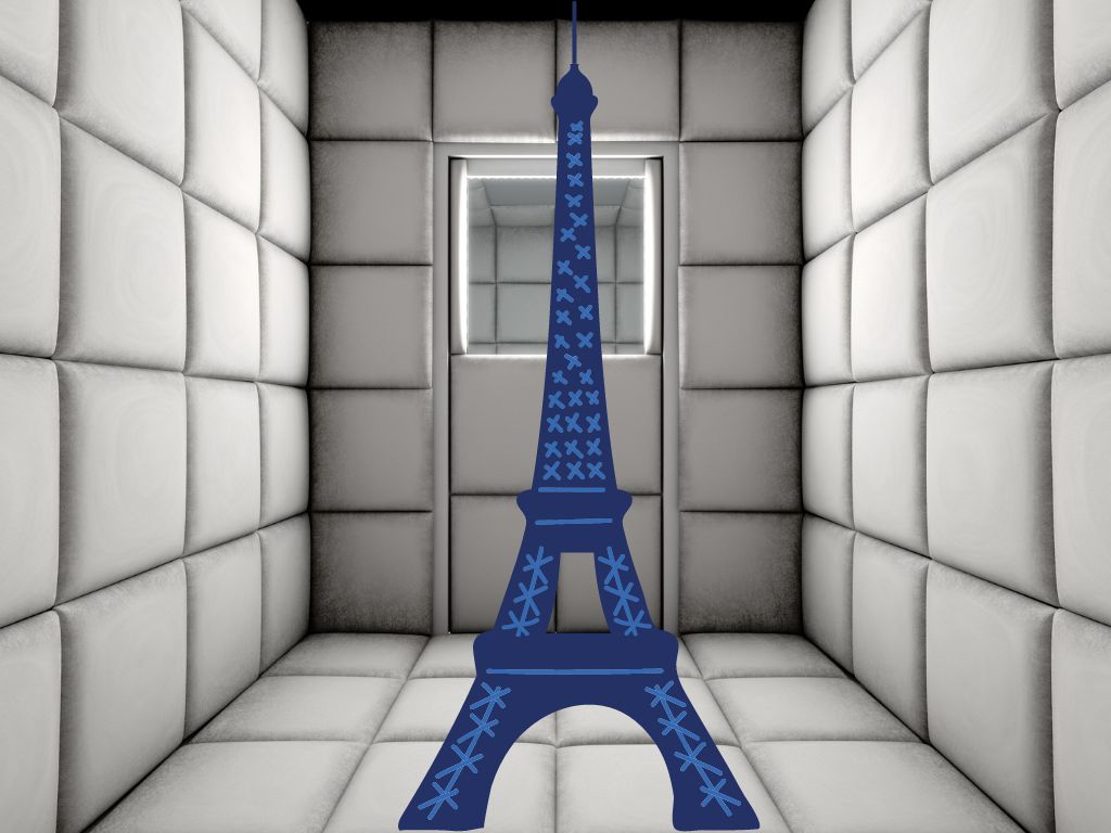 Tour Eiffel en bleu dans cellule capitonnée