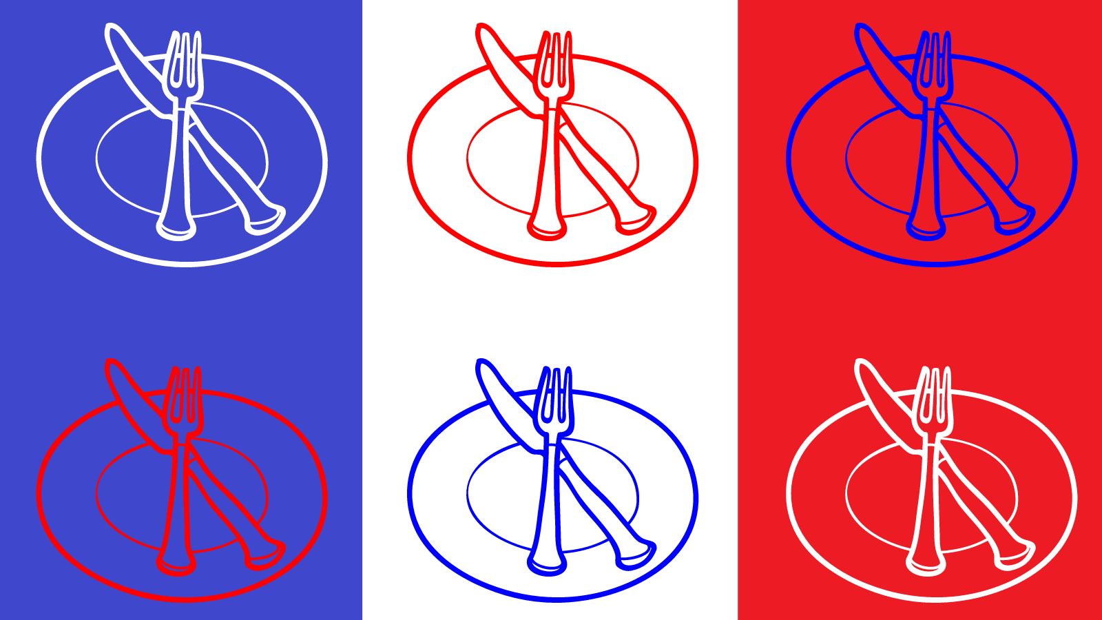 assiettes bleu blanc rouge sur fond de drapeau français